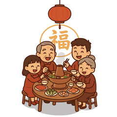 Chinese Family Enjoying Hot Pot Dinner 