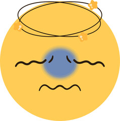 Yellow emoji is sick and dizzy with a star shape.