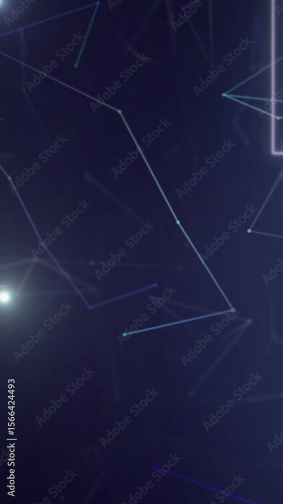 Poster animation of glowing light trails on digital data processing over black background