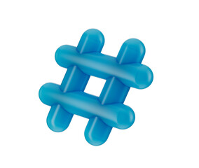Obraz premium A glossy blue 3D hashtag symbol, representing social media and online connectivity. 3D Illustration