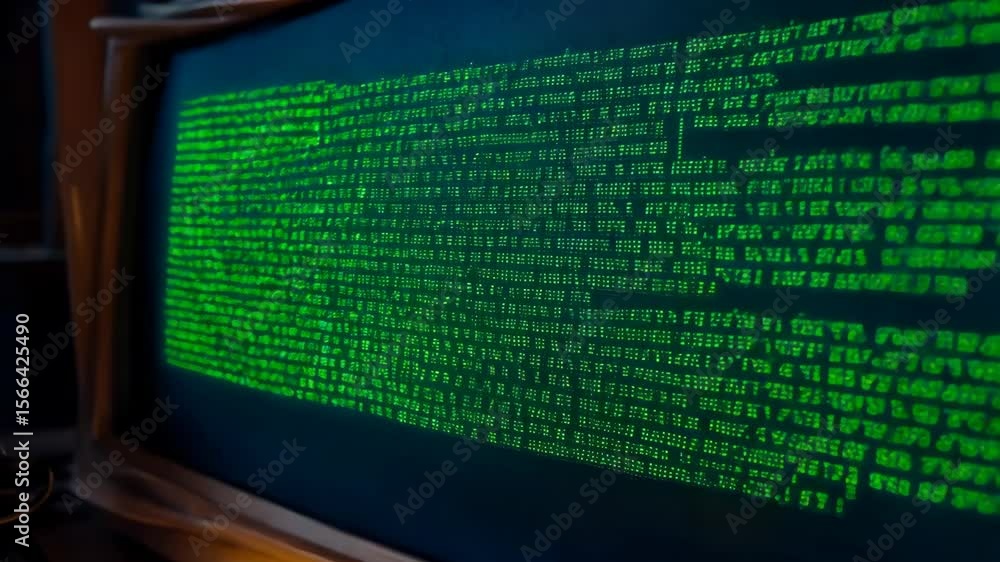 Poster dynamic glowing green code on monitor in technologythemed sequence