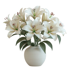 Fresh white lily flowers with transparent buds on a transparent background