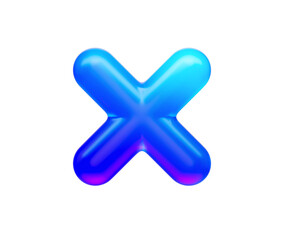 Fototapeta premium 3d Multiplication symbol with a glossy neon blue gradient and reflective surface. 3d illustration