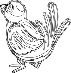 Vector line drawing of a chirping bird, perfect for sound-themed worksheets or alphabet books for kids.
