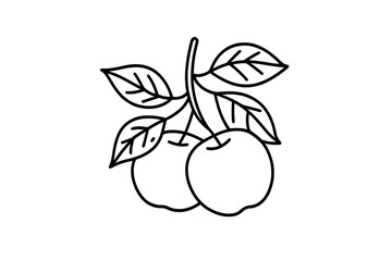 Simple line drawing of cherries with leaves on a white background, showcasing a minimalist art style