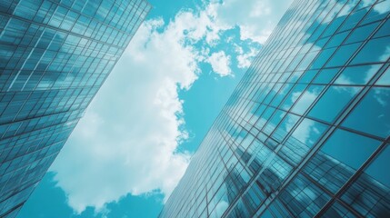 Economics, banking, business and finance concept.A fragment of a modern office building in the capital .glass buildings with cloudy blue sky background .modern office building