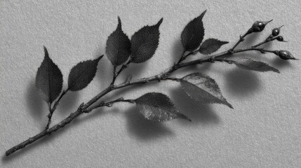 Elegant Black and White Botanical Branch with Leaves and Berries
