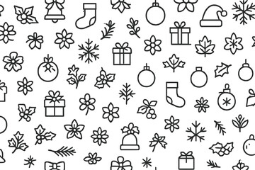 Festive decorations and holiday symbols arranged in a playful pattern for seasonal joy and celebration