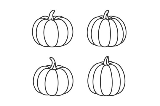 Creative black and white line drawings of pumpkins in different shapes for autumn-themed decoration or craft projects