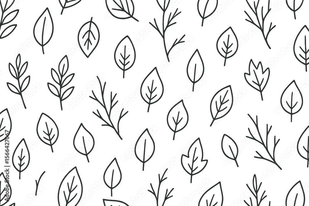 Poster leaf patterns in simple line art on a white background suitable for various design projects