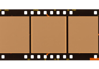 A strip of analog film negative with blank frames and visible numbers is isolated on transparent background