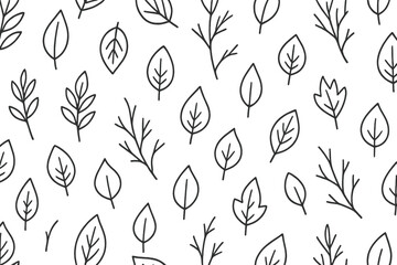 Leaf patterns in simple line art on a white background suitable for various design projects