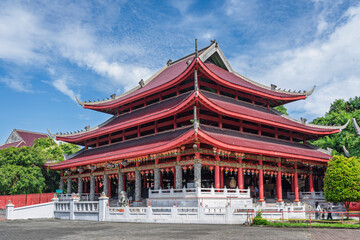 Scenic landscape view of chinese javanese style Sam Poo Kong temple aka Gedung Batu founded by admiral Zheng He, Semarang, Central Java, Indonesia