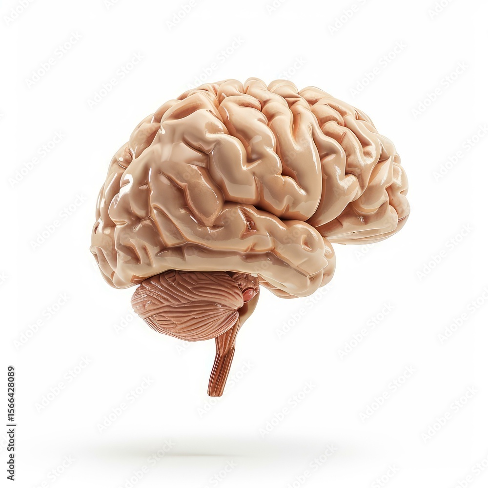 Poster human brain floating on a white background, showcasing its intricate structure and symbolizing compl