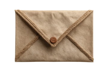 PNG Vintage brown paper envelope with rope and button closure on white background