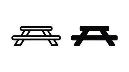 Vector art of a picnic table icon is shown in both outline and solid black styles