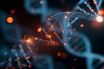 Fascinating glowing DNA shifts evoke wonder and awe in a mysterious futuristic realm.