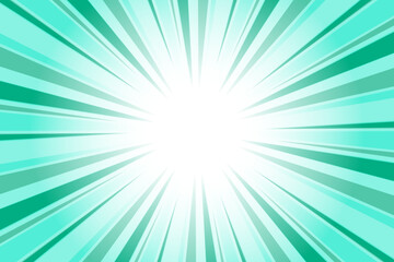 Fototapeta premium Abstract green sunburst background. Sun rays backdrop. Radial green background with sun rays. Summer vector illustration.