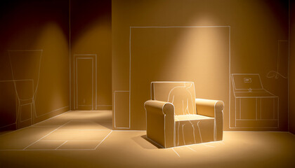 Illuminated simplicity of a cozy chair in a minimalistic room