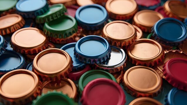 Colored bottle caps cloae up
