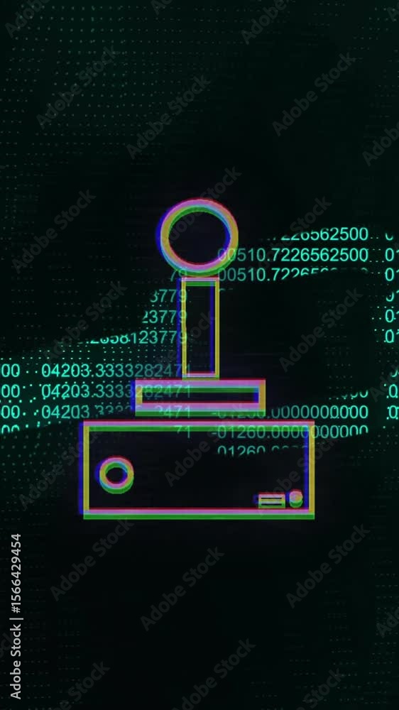 Poster animation of gamepad icon over chain of data processing