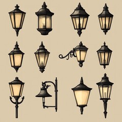 Collection of vintage-style street lamps