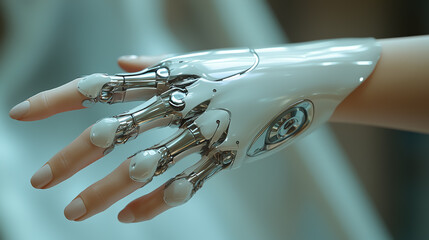 Futuristic robotic hand showcasing advanced technology and innovation in a modern exhibition space
