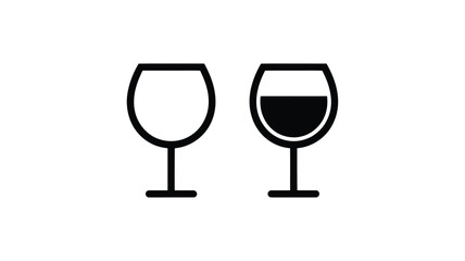 Vector art of a wine glass icon is depicted empty and full isolated on white background
