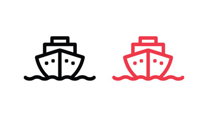 Fototapeta premium Vector art of a ship icon is depicted in black and red isolated on white background