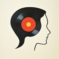 Profile of a head with a vinyl record in place of a brain