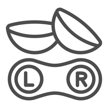 Left and right eye lens line icon, vision treatment concept. Vector graphics. Lens insertion, ophthalmology sign on white background, outline style icon for mobile or web design.
