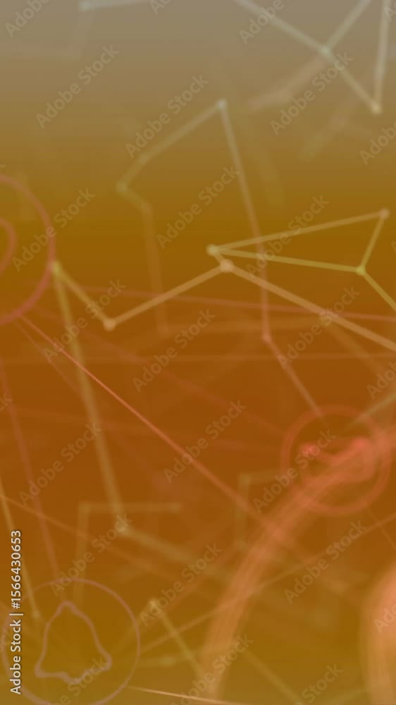 Poster animation of network of connections with icons on orange background