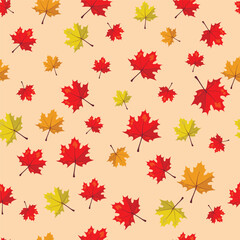 seamless pattern with autumn maple leaves of different colors and sizes on a light background
