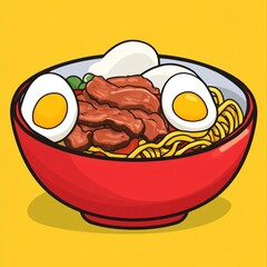 Cartoon illustration of a bowl of ramen