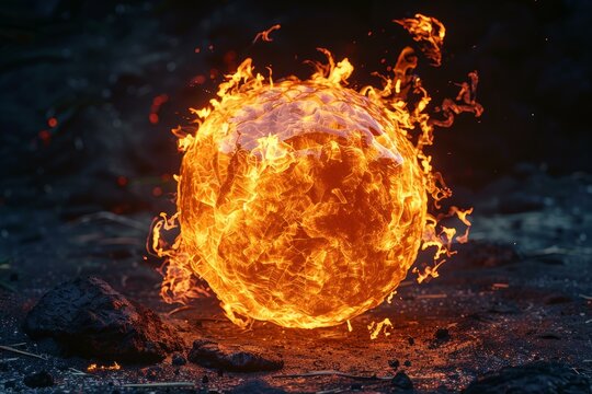 Fiery sphere emitting intense heat and light, creating a dramatic spectacle of burning energy