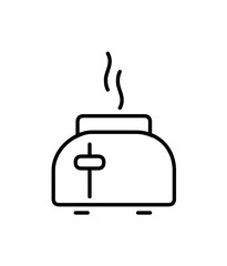 Simple black and white illustration of a toaster with steam rising.