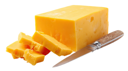 Block of Cheddar Cheese – Solid Yellow Cheddar Cheese on Transparent Background


