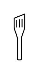 Simple black and white illustration of a cooking spatula, isolated on white background.