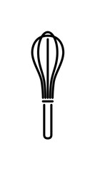 A simple, minimalist line drawing of a wire whisk, isolated on a white background.