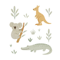 Australian animals png watercolor illustration