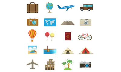 Camping Adventure Black and White Icons