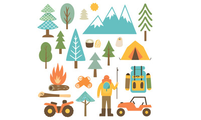 Fototapeta premium Camping Adventure Black and White Icons