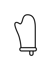 Simple black and white outline illustration of a cooking oven mitt.
