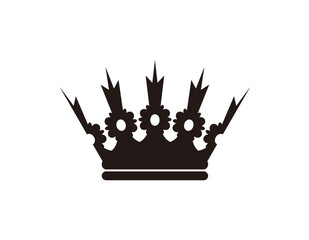 Simple black silhouette of an ornate crown design.