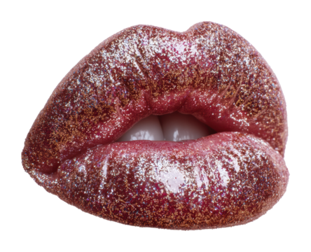 Vibrant glitter lips makeup beauty creative setup view
