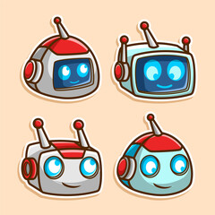 Four Cute Cartoon Robot Heads