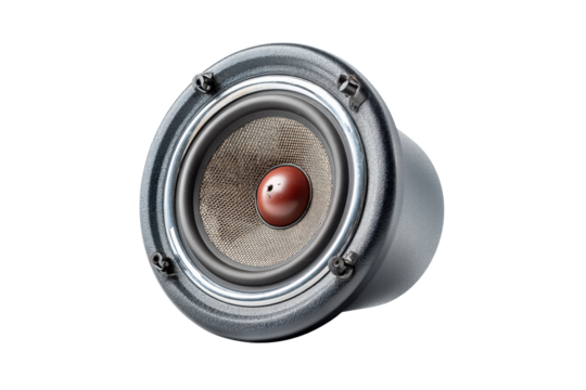 PNG High-quality silver subwoofer speaker on black background
