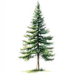 Obraz premium Watercolor illustration of a tall evergreen tree (1)
