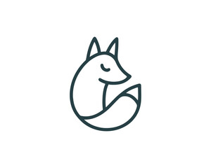 Obraz premium Simple minimalist line art of a cute fox curled up sleeping peacefully