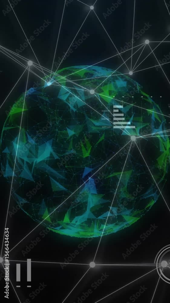 Poster animation of network of connections over globe and diagrams
